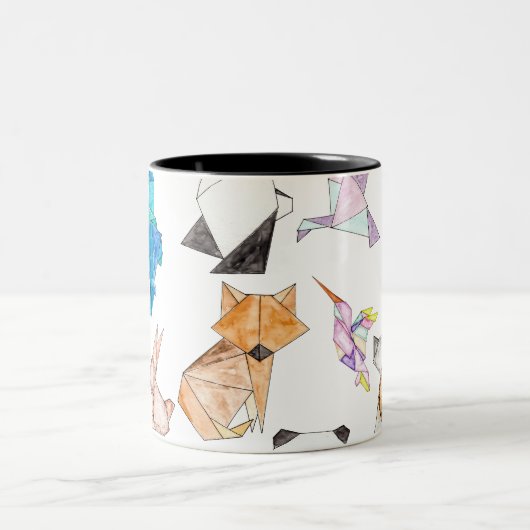 Origamiかわいい手描きの幾何学的なペーパー動物 ツートーンマグカップ (中央)
