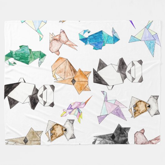 Origamiかわいい手描きの幾何学的なペーパー動物 フリースブランケット (正面(横))