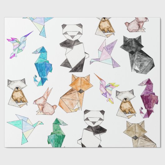 Origamiかわいい手描きの幾何学的なペーパー動物 ラッピングペーパー (フラット)