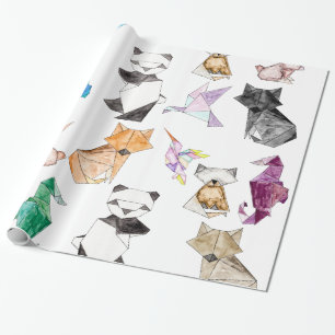 Origamiかわいい手描きの幾何学的なペーパー動物 ラッピングペーパー