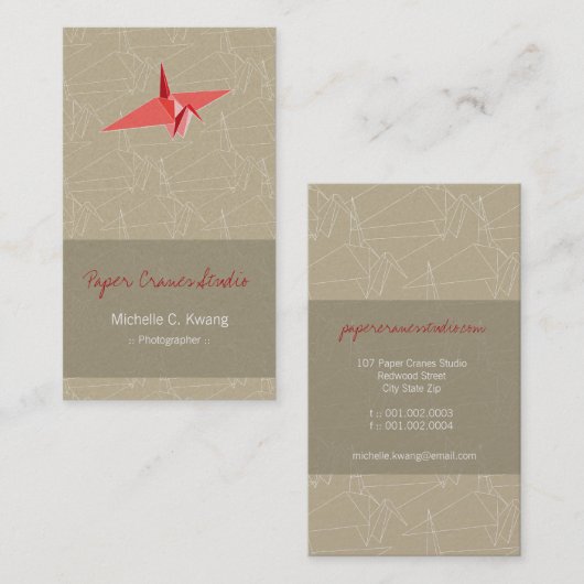 Origamiの赤の紙クレーン禅の日本のな近代美術 名刺 (正面/裏面)