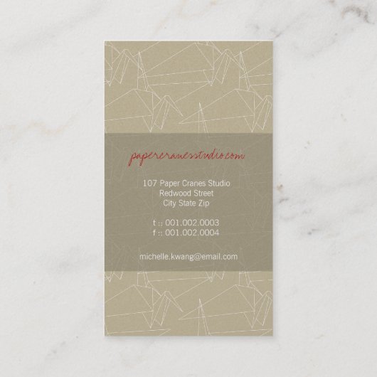 Origamiの赤の紙クレーン禅の日本のな近代美術 名刺 (裏面)
