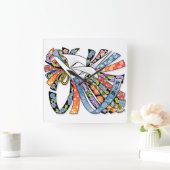 Origamiクレーン和紙の幸運Noshi スクエア壁時計 (ホーム)