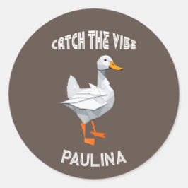 Origami duck Catch the Vibe retro font ラウンドシール
