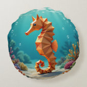 Origami fish and seahorse ocean ラウンドクッション (裏面)