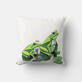 Origami Frogs in Geometric Style クッション