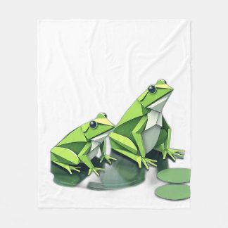 Origami Frogs in Geometric Style フリースブランケット