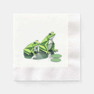 Origami Frogs in Geometric Style 縁ありカクテルナプキン