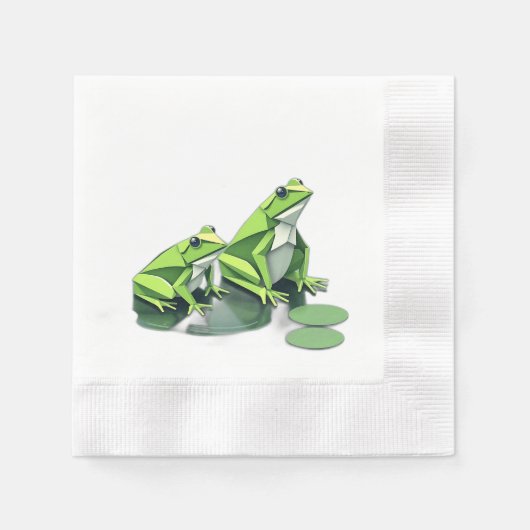 Origami Frogs in Geometric Style 縁ありカクテルナプキン (正面)