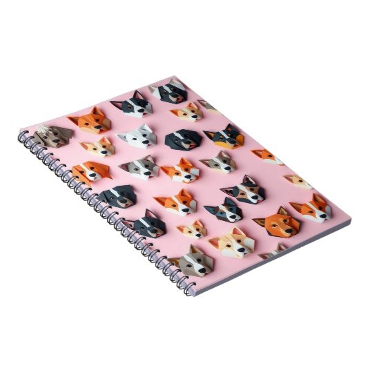 Origami pink Dog patterned - back to school ノートブック (右側)