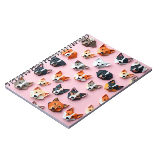 Origami pink Dog patterned - back to school ノートブック (左側)