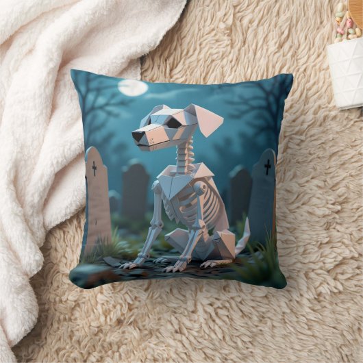 Origami Spooky Skeleton Dog Halloween Throw Pillow クッション (ブランケット)