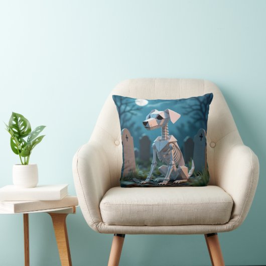 Origami Spooky Skeleton Dog Halloween Throw Pillow クッション (椅子)