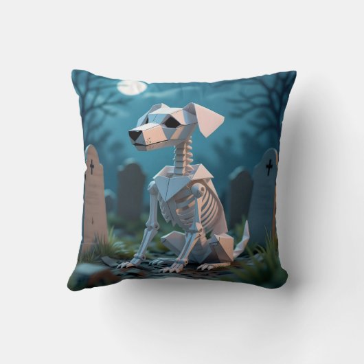 Origami Spooky Skeleton Dog Halloween Throw Pillow クッション (裏面)