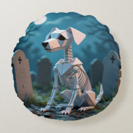 Origami Spooky Skeleton Dog Halloween Throw Pillow ラウンドクッション