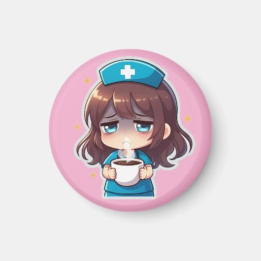 Original Chibi Nurse - Coffee with Tired マグネット (正面)