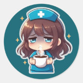 Original Chibi Nurse - Coffee with Tired ラウンドシール (正面)
