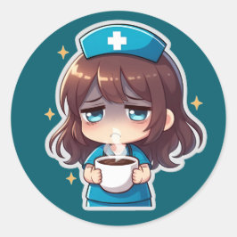 Original Chibi Nurse - Coffee with Tired ラウンドシール