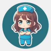 Original Chibi Nurse - Professional Calm ラウンドシール (正面)