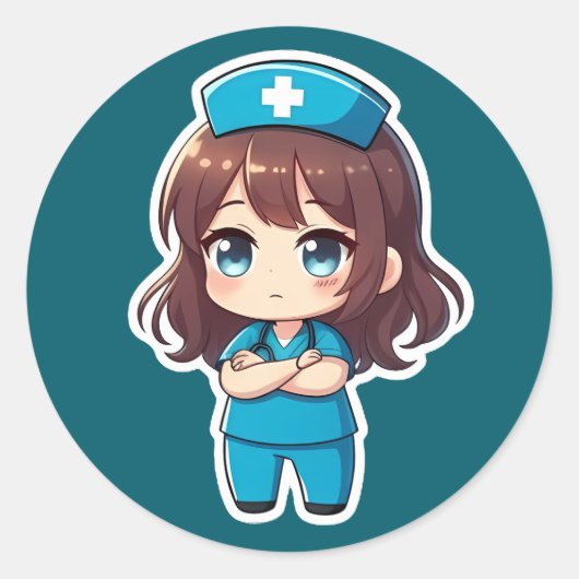 Original Chibi Nurse - Professional Calm ラウンドシール (正面)