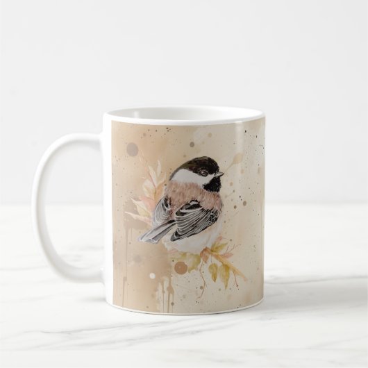 Original Hand Painted Watercolor Chickadee Bird コーヒーマグカップ (左)