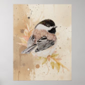 Original Hand painted Watercolor Chickadee Bird ポスター (正面)