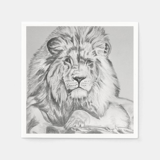 Original Pencil sketch Drawing of a Lion スタンダードカクテルナプキン (正面)