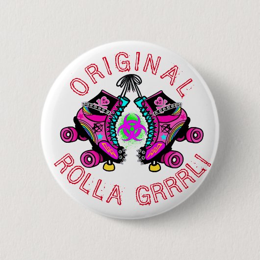 Original Rolla Grrrl Roller Derby Button Pin 缶バッジ (正面)