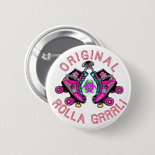 Original Rolla Grrrl Roller Derby Button Pin 缶バッジ (正面&裏面)