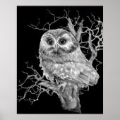 Original Watercolor Baby Owl Bird Art ポスター (正面)
