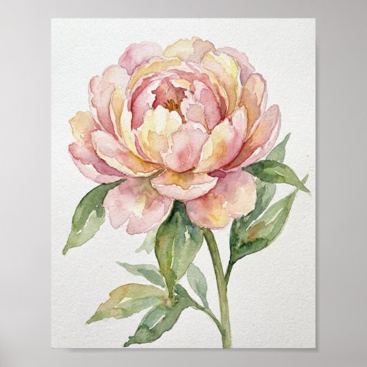 Original Watercolor Painting: "Blushing Peony Bloo ポスター (正面)