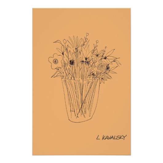 OriginalFlowerV4OutlineModernWallArtOrangeポスター ポスター (正面)