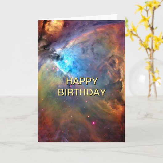 Orion Nebula Out of This World Space Birthday 5x7 カード (黄色い花)