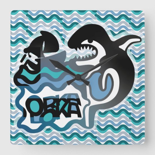 ORKA LOKA / ORCA LOCA BY MASANSER pixelat スクエア壁時計 (正面)