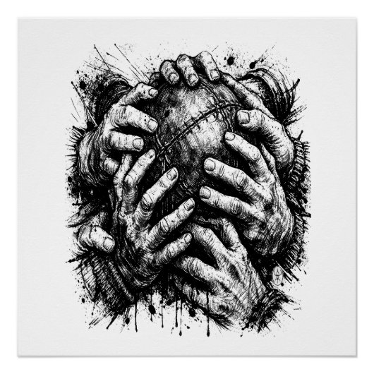 Orkney Dark Art Ink Illustration – Grasping Hands  ポスター (正面)