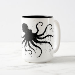 Orkney Dark Ink Illustration – Grasping Octopus ツートーンマグカップ