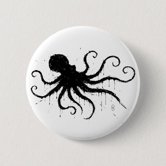 Orkney Dark Ink Illustration – Grasping Octopus 缶バッジ (正面)