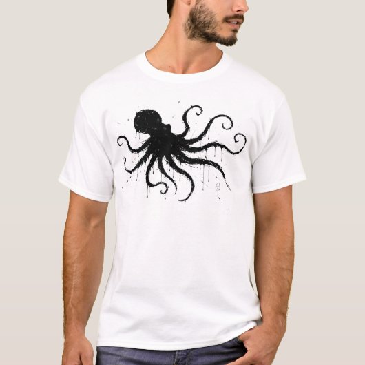 Orkney Dark Ink Illustration – Grasping Octopus Tシャツ (正面)