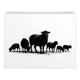 Orkney Sheep — Ink Silhouette Flock カレンダー