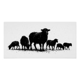 Orkney Sheep — Ink Silhouette Flock ポスター