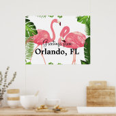 Orlando, FL- – ピンクのフラミンゴからの挨拶 ポスター (キッチン)