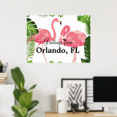 Orlando, FL- – ピンクのフラミンゴからの挨拶 ポスター (ホームオフィス)