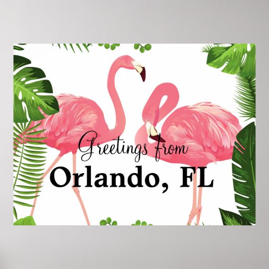 Orlando, FL- – ピンクのフラミンゴからの挨拶 ポスター (正面)