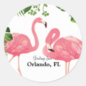 Orlando, FL- – ピンクのフラミンゴからの挨拶 ラウンドシール (正面)