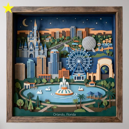 Orlando Florida America Layered Paper Art Diorama ポスター