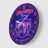 Orlando Florida Skyline ラージ壁時計 (傾斜)