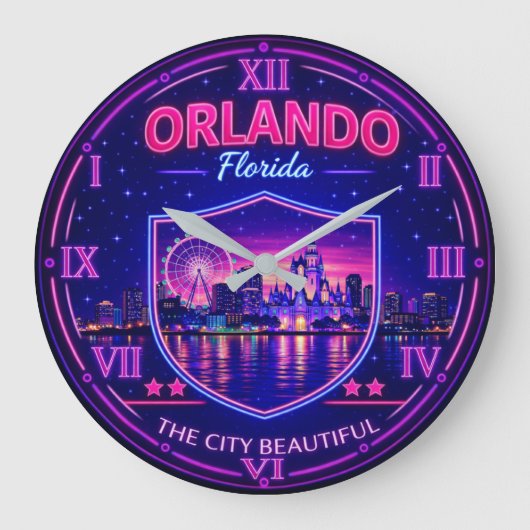 Orlando Florida Skyline ラージ壁時計 (正面)