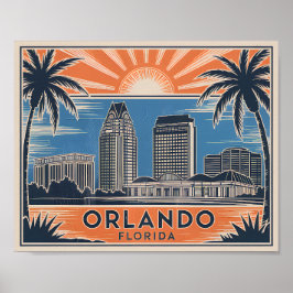 Orlando Florida Skyline Vintage Travel Cityscape ポスター