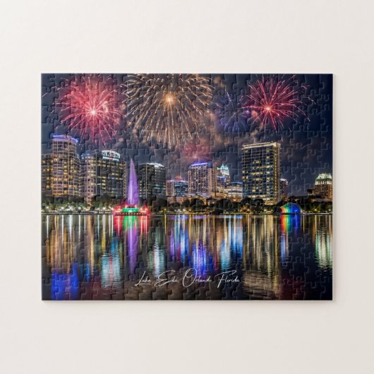 Orlando Florida Skyline with Lake Eola Fireworks ジグソーパズル (横)