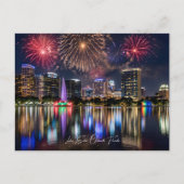 Orlando Florida Skyline with Lake Eola Fireworks ポストカード (正面)